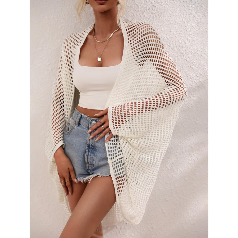 Openwork Open Front Longline Cover Up Apparel and Accessories