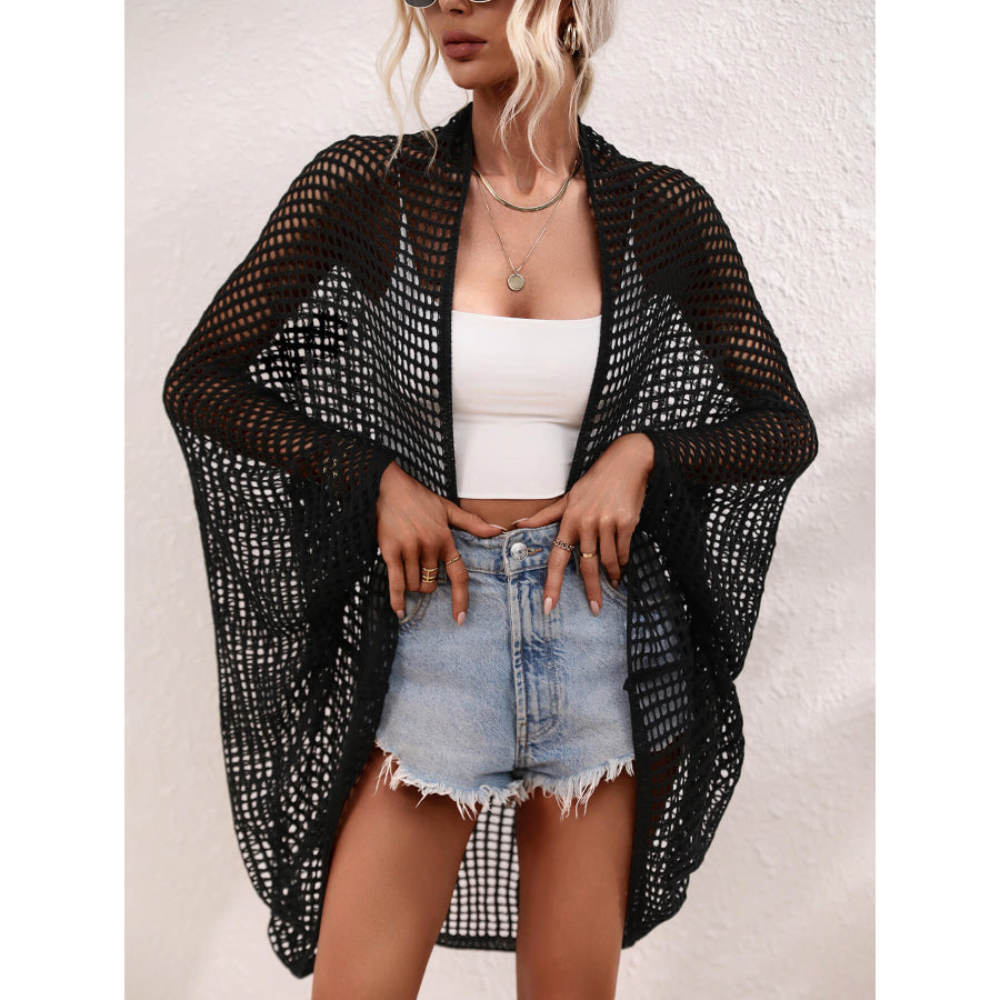 Openwork Open Front Longline Cover Up Apparel and Accessories