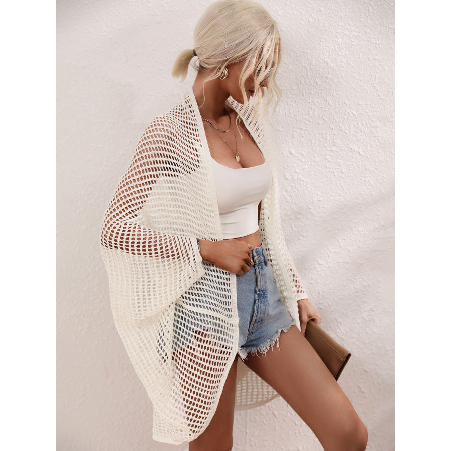 Openwork Open Front Longline Cover Up Apparel and Accessories