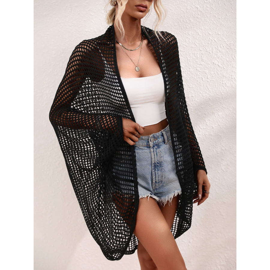 Openwork Open Front Longline Cover Up Apparel and Accessories