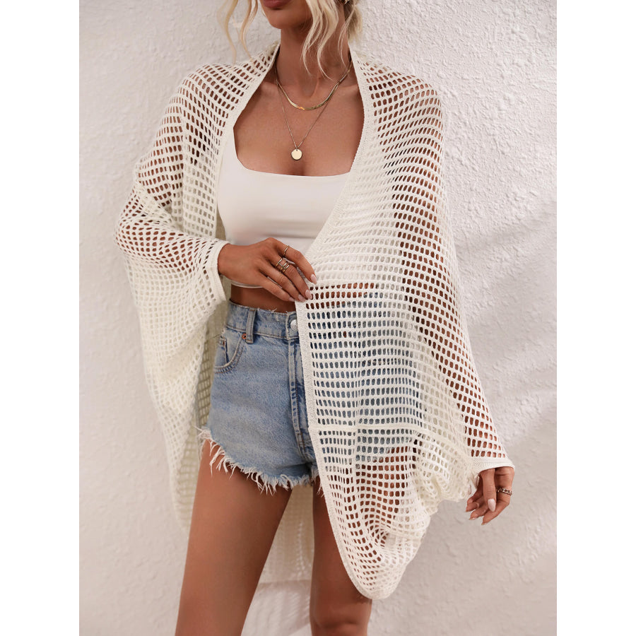 Openwork Open Front Longline Cover Up White / S Apparel and Accessories