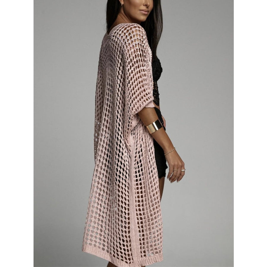 Openwork Open Front Three-Quarter Sleeve Cover Up Apparel and Accessories