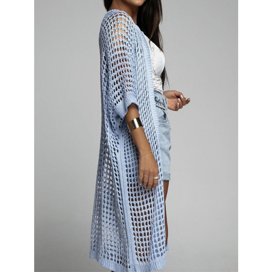 Openwork Open Front Three-Quarter Sleeve Cover Up Apparel and Accessories