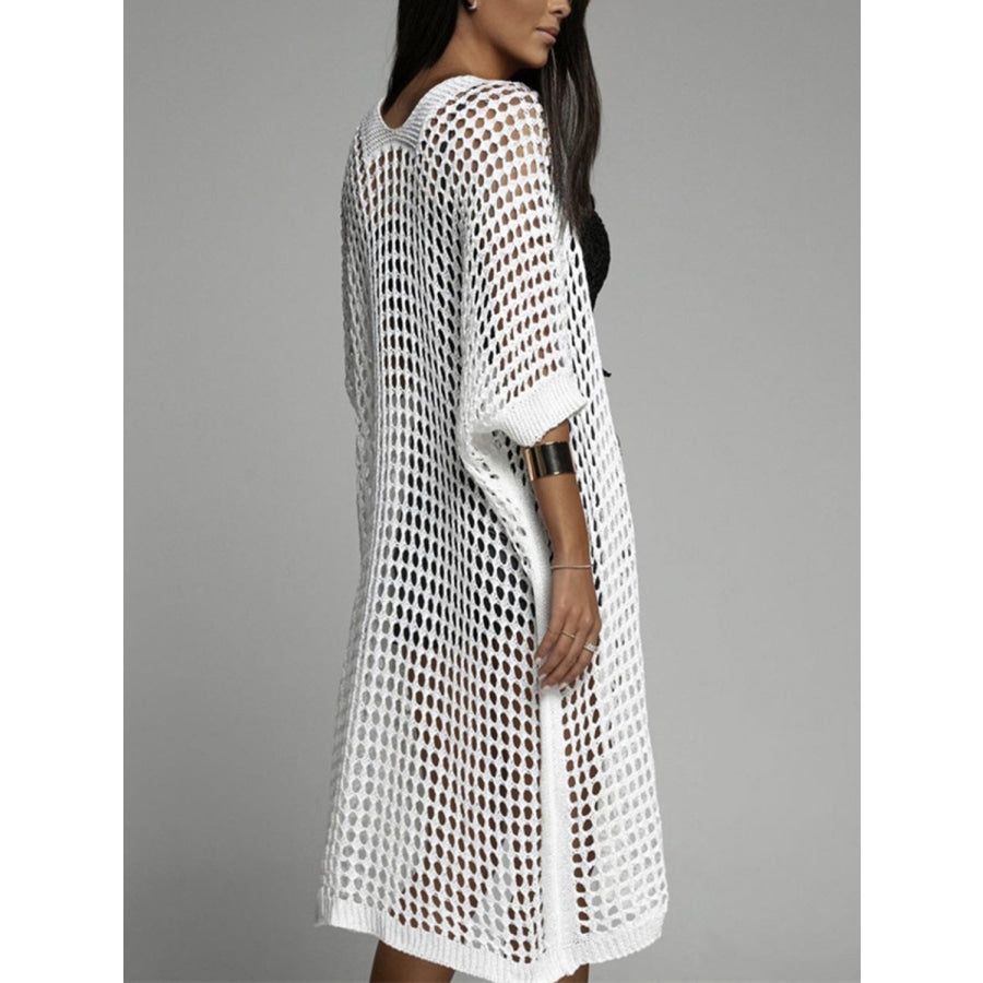 Openwork Open Front Three-Quarter Sleeve Cover Up Apparel and Accessories