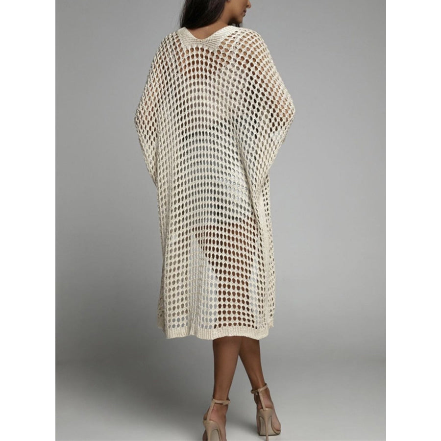 Openwork Open Front Three-Quarter Sleeve Cover Up Apparel and Accessories