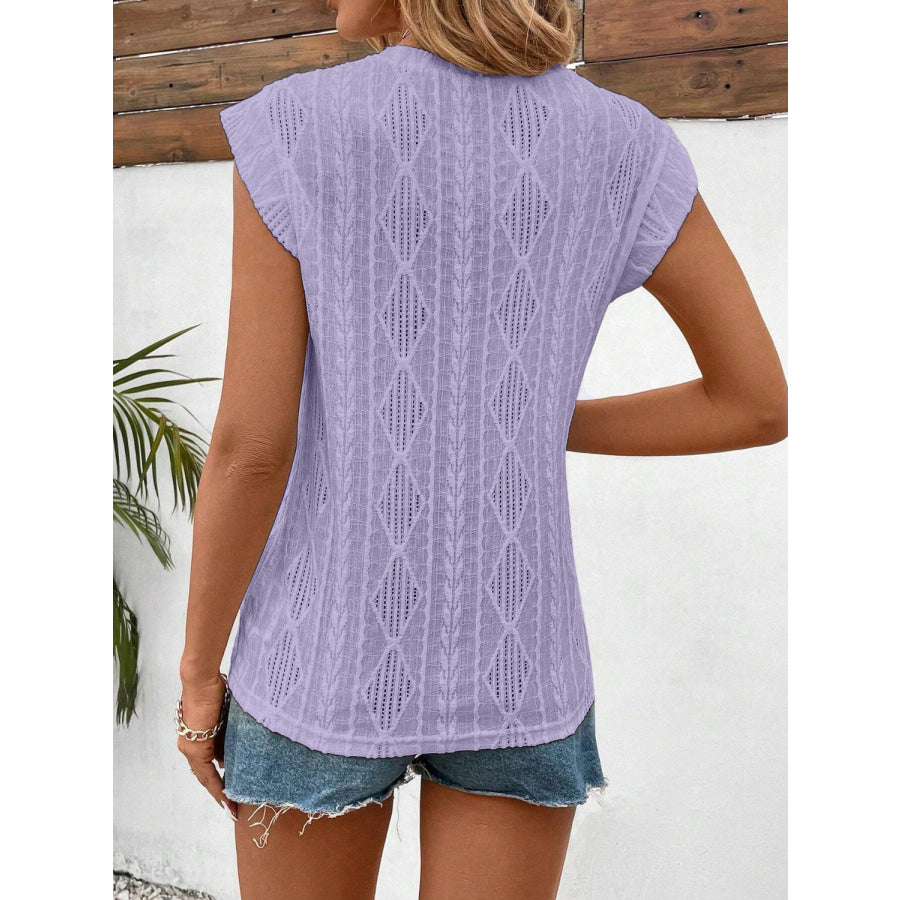 Openwork Round Neck Cap Sleeve Top Apparel and Accessories