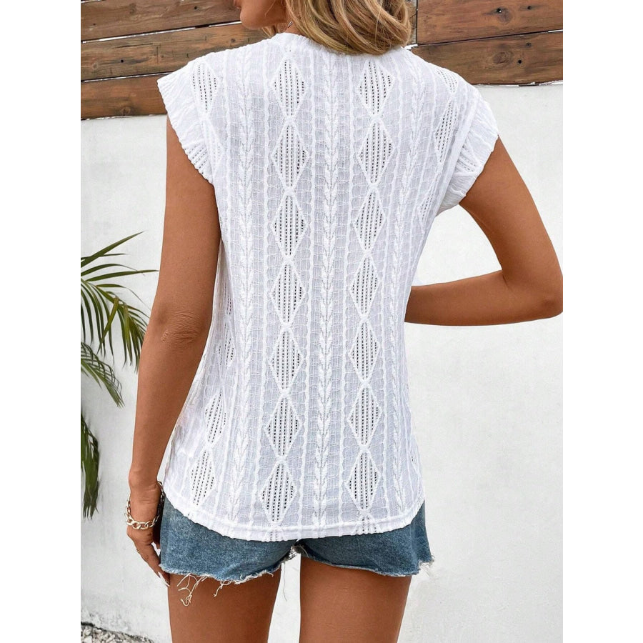 Openwork Round Neck Cap Sleeve Top Apparel and Accessories