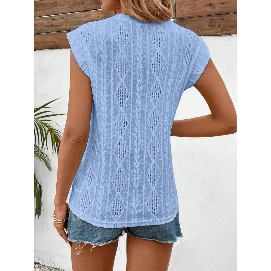 Openwork Round Neck Cap Sleeve Top Apparel and Accessories