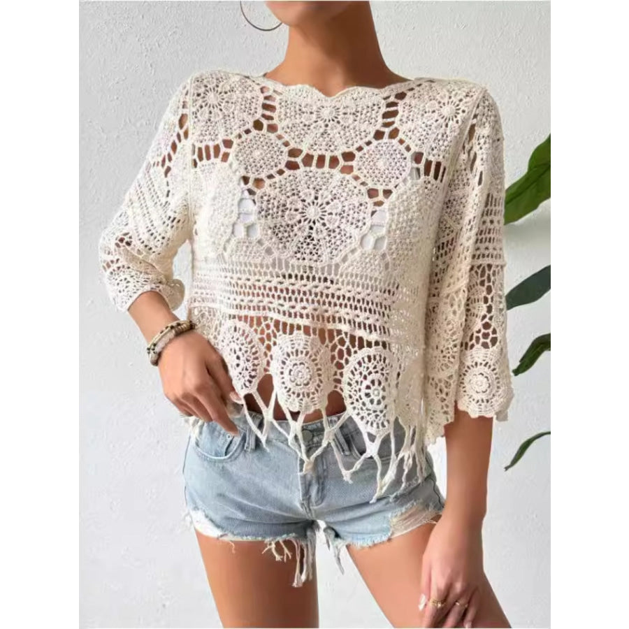 Openwork Round Neck Cover-Up Dust Storm / One Size Apparel and Accessories