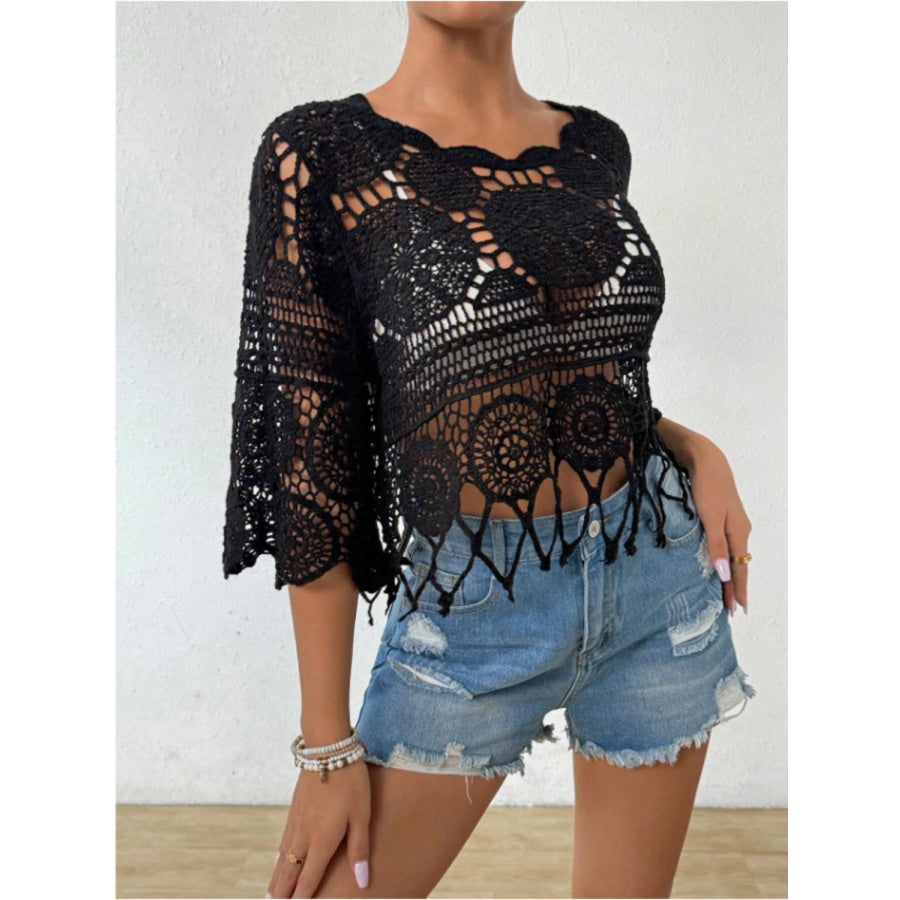 Openwork Round Neck Cover-Up Apparel and Accessories