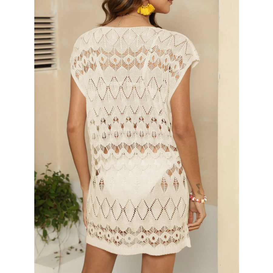 Openwork Round Neck Cover-Up Cream / One Size Apparel and Accessories