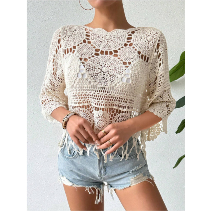 Openwork Round Neck Cover-Up Dust Storm / One Size Apparel and Accessories