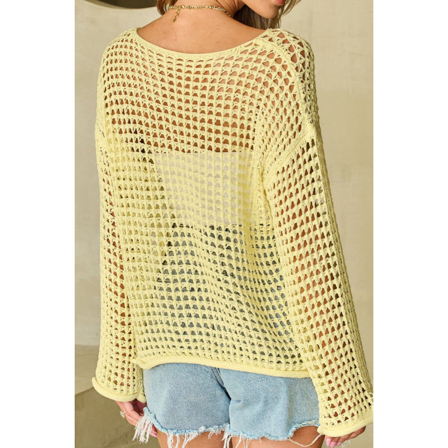 Openwork Round Neck Dropped Shoulder Knit Cover Up Apparel and Accessories