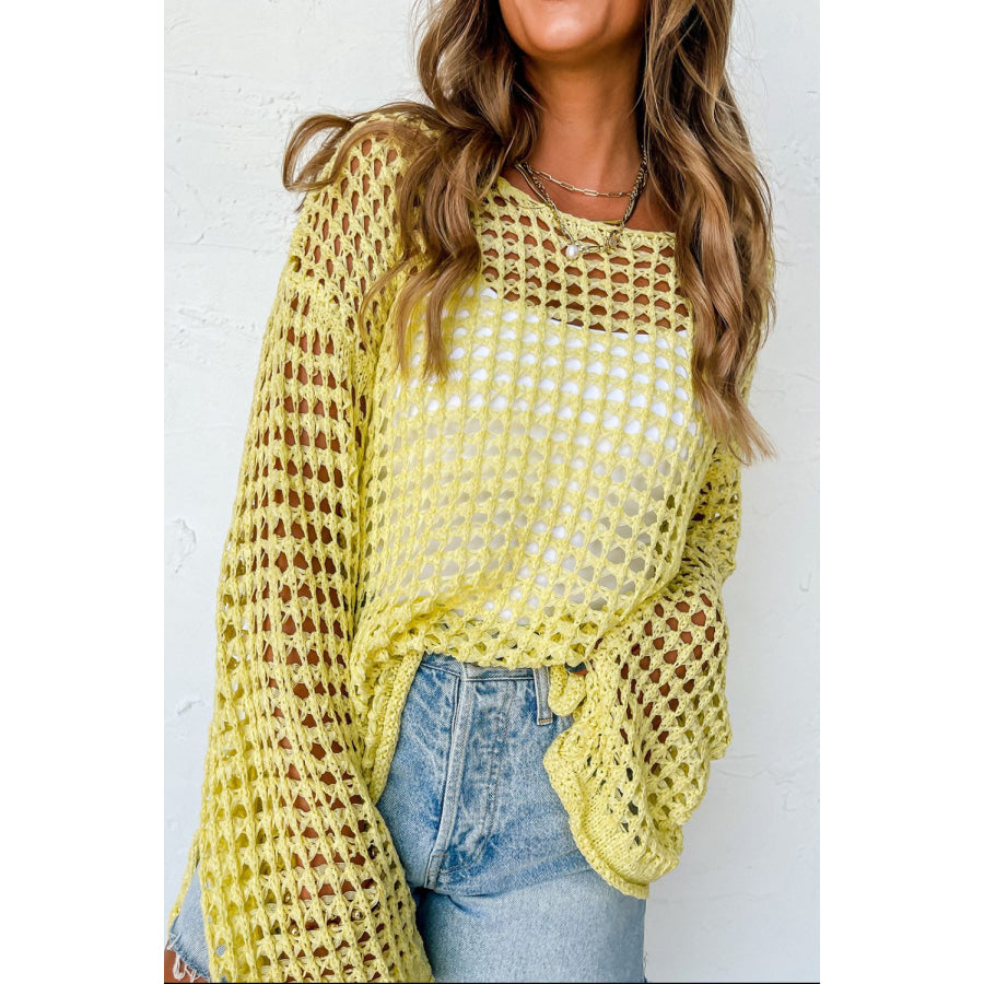 Openwork Round Neck Dropped Shoulder Knit Cover Up Apparel and Accessories