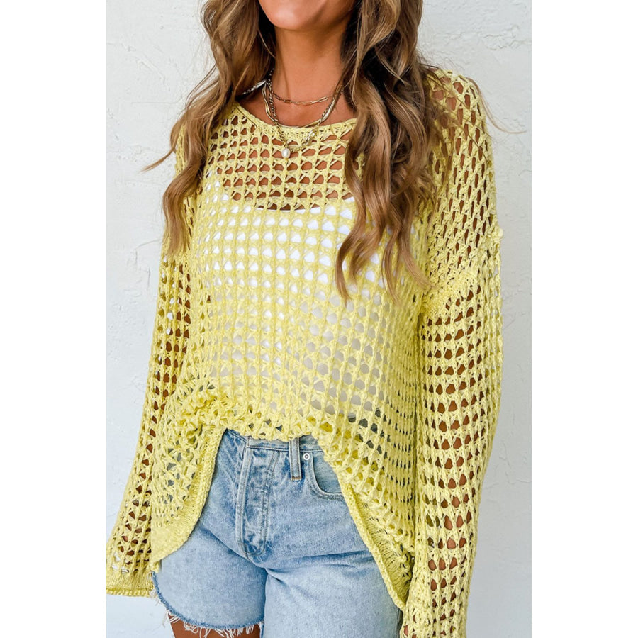 Openwork Round Neck Dropped Shoulder Knit Cover Up Apparel and Accessories