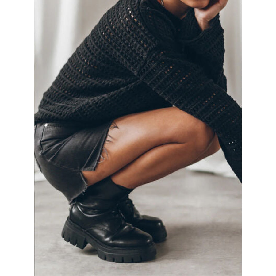 Openwork Round Neck Dropped Shoulder Knit Top Apparel and Accessories