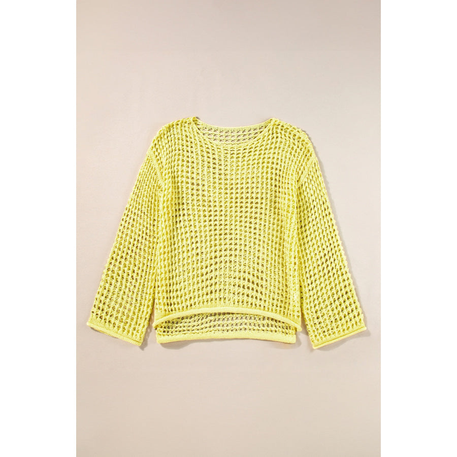 Openwork Round Neck Dropped Shoulder Knit Top Apparel and Accessories