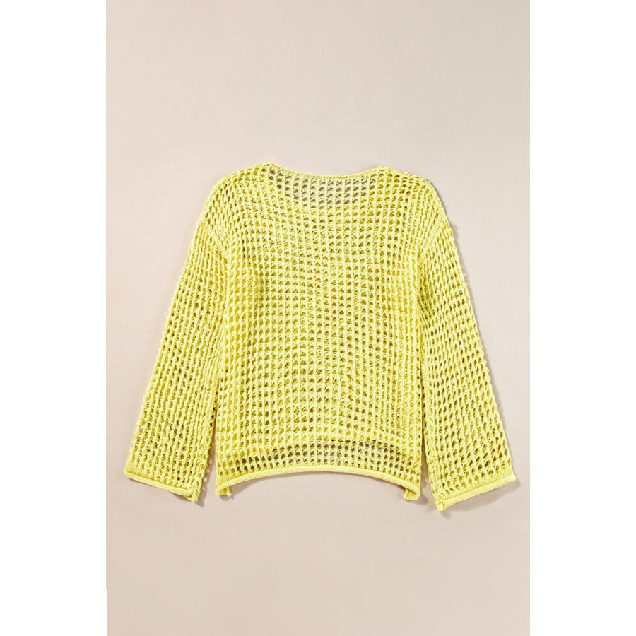 Openwork Round Neck Dropped Shoulder Knit Top Apparel and Accessories