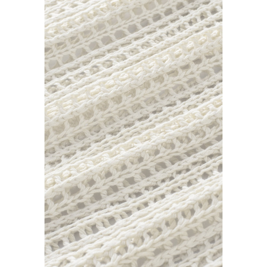 Openwork Round Neck Half Sleeve Knit Cover Up Apparel and Accessories