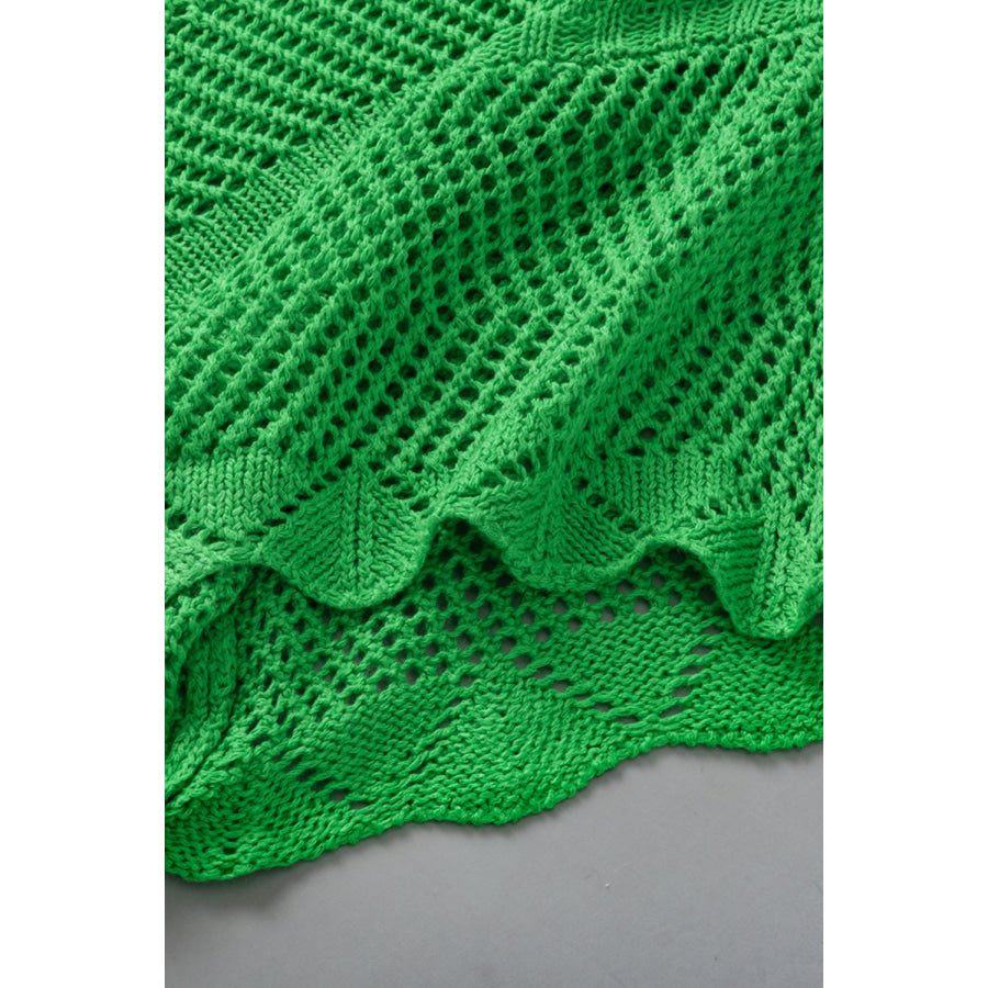 Openwork Round Neck Half Sleeve Knit Top Apparel and Accessories