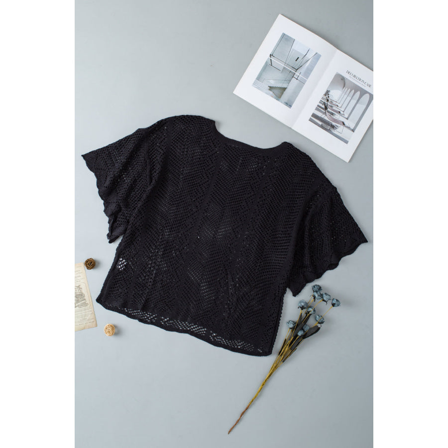 Openwork Round Neck Half Sleeve Knit Top Apparel and Accessories