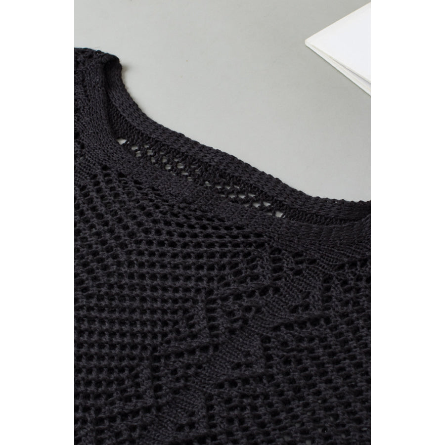 Openwork Round Neck Half Sleeve Knit Top Apparel and Accessories