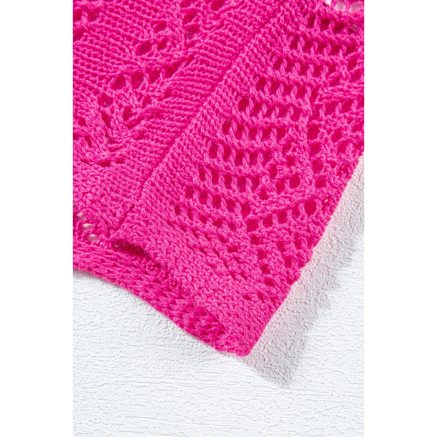 Openwork Round Neck Half Sleeve Knit Top Apparel and Accessories