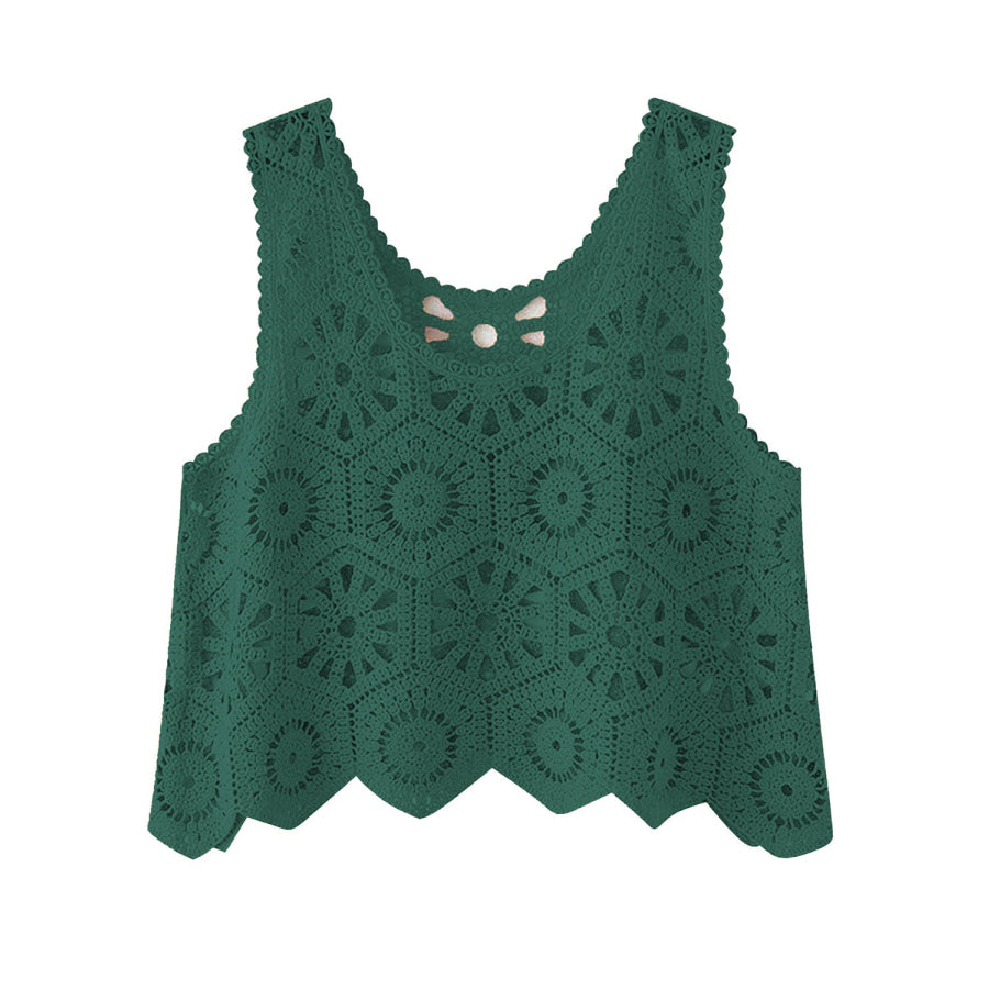 Openwork Round Neck Knit Vest Apparel and Accessories