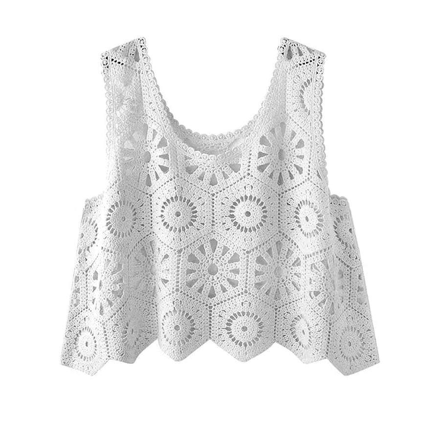 Openwork Round Neck Knit Vest Apparel and Accessories