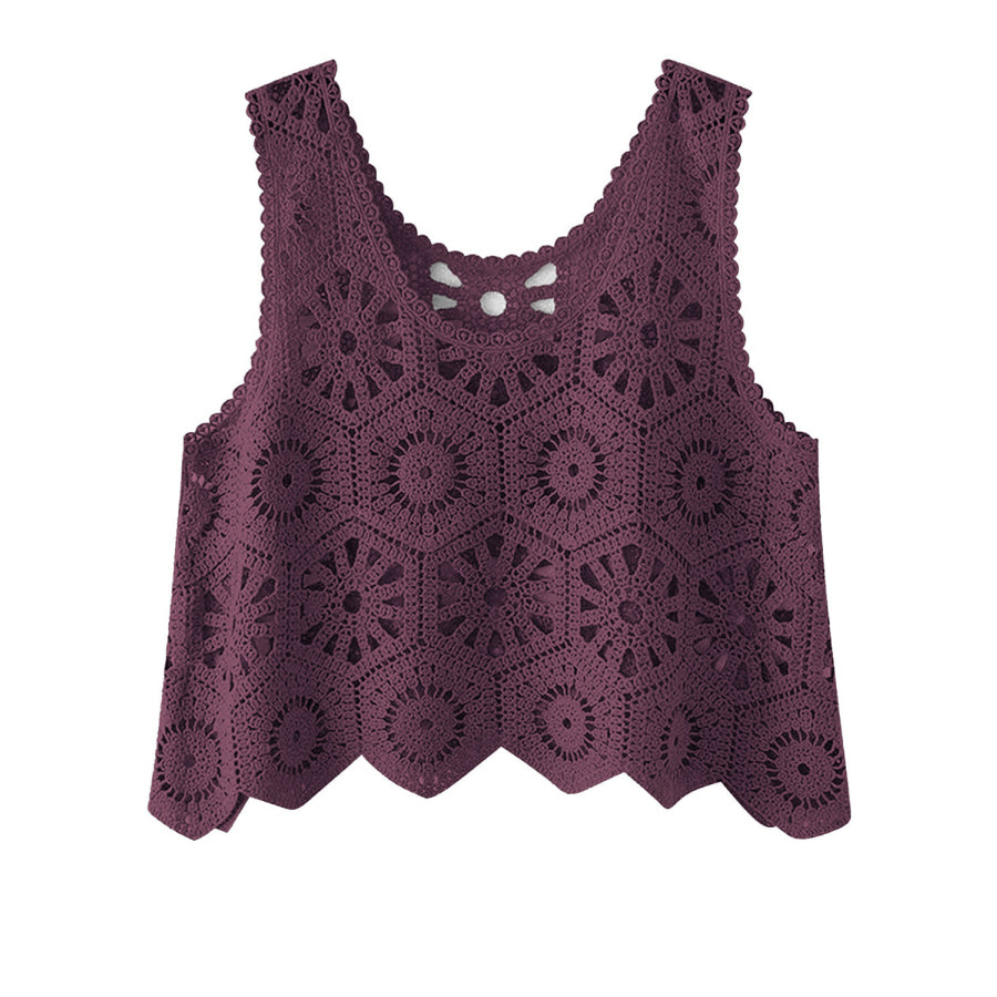 Openwork Round Neck Knit Vest Apparel and Accessories