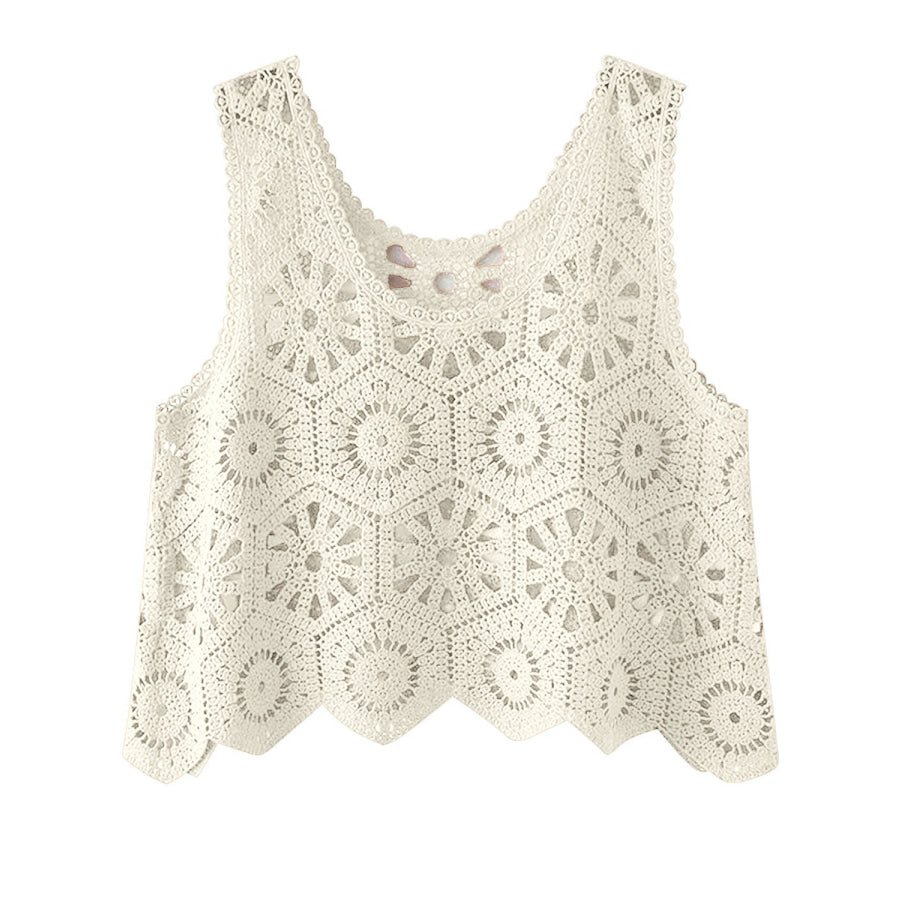 Openwork Round Neck Knit Vest Apparel and Accessories