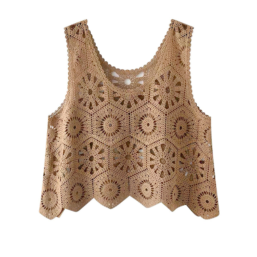 Openwork Round Neck Knit Vest Apparel and Accessories