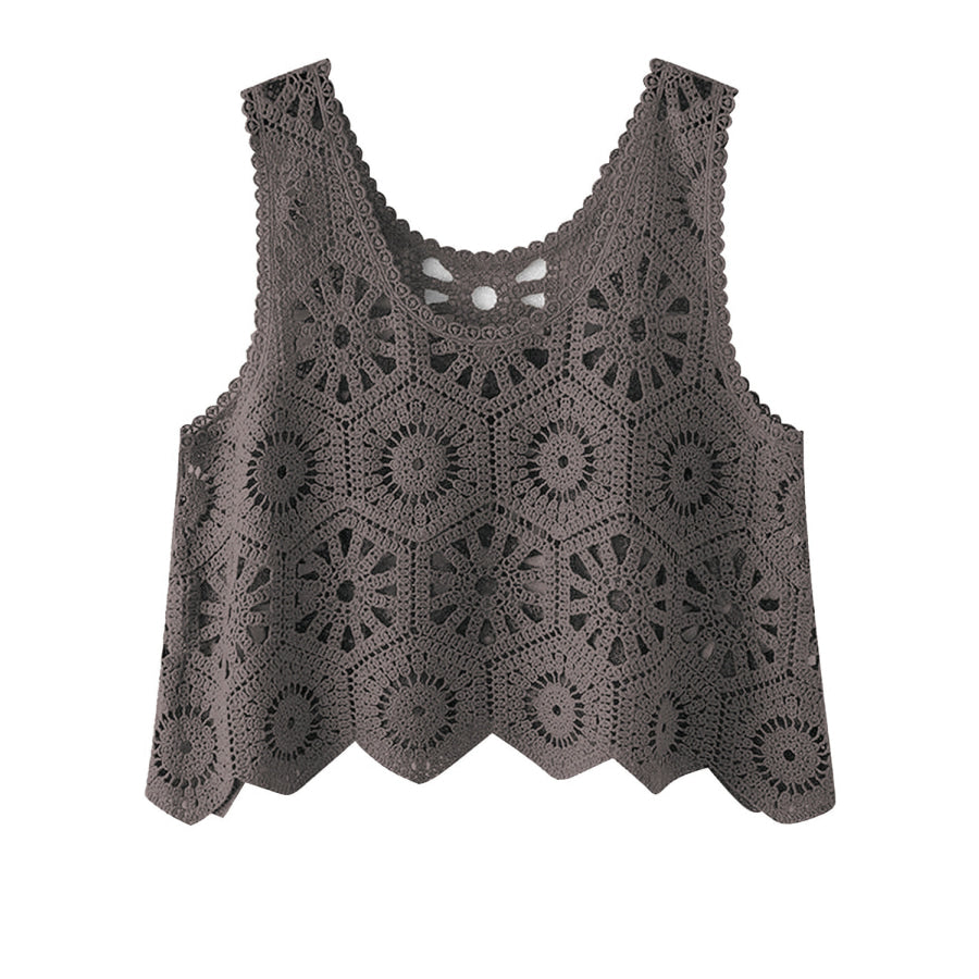 Openwork Round Neck Knit Vest Apparel and Accessories