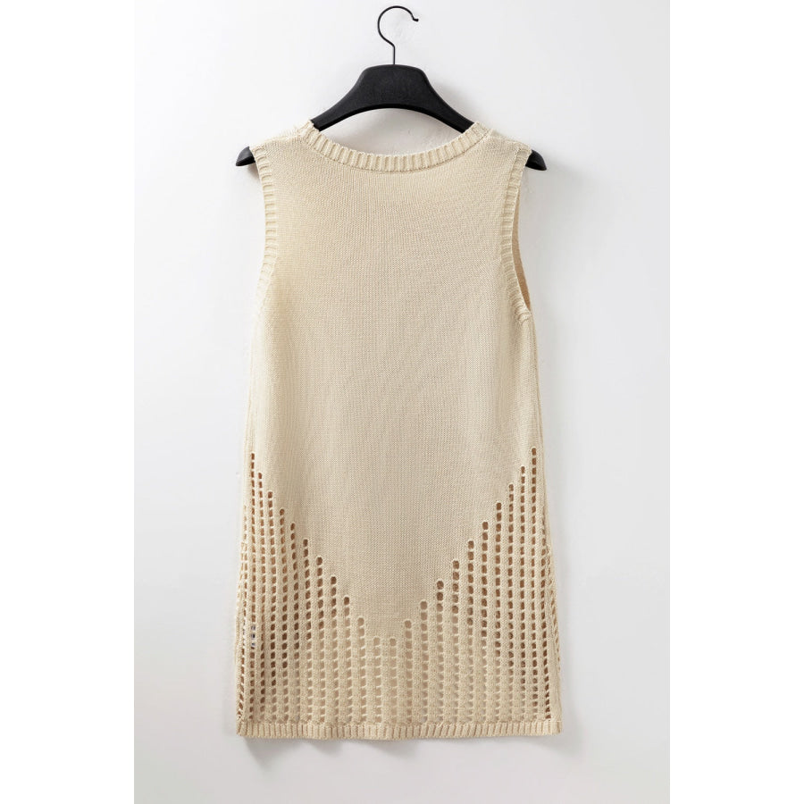Openwork Round Neck Knit Vest Apparel and Accessories