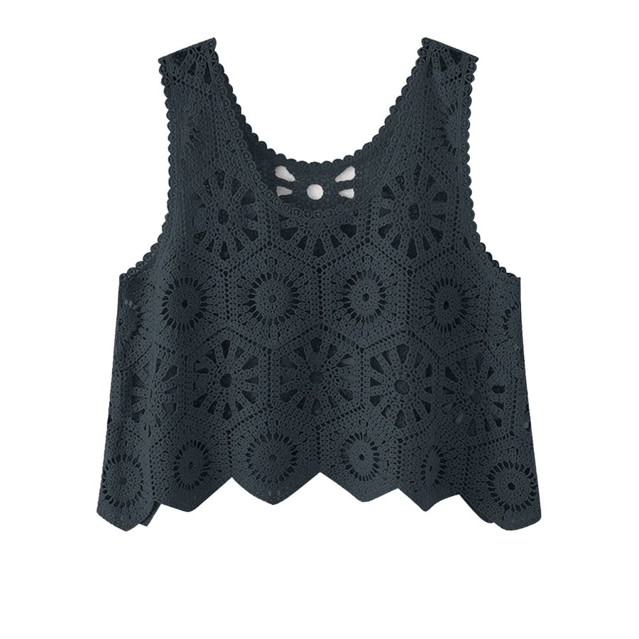 Openwork Round Neck Knit Vest Dark Gray / One Size Apparel and Accessories
