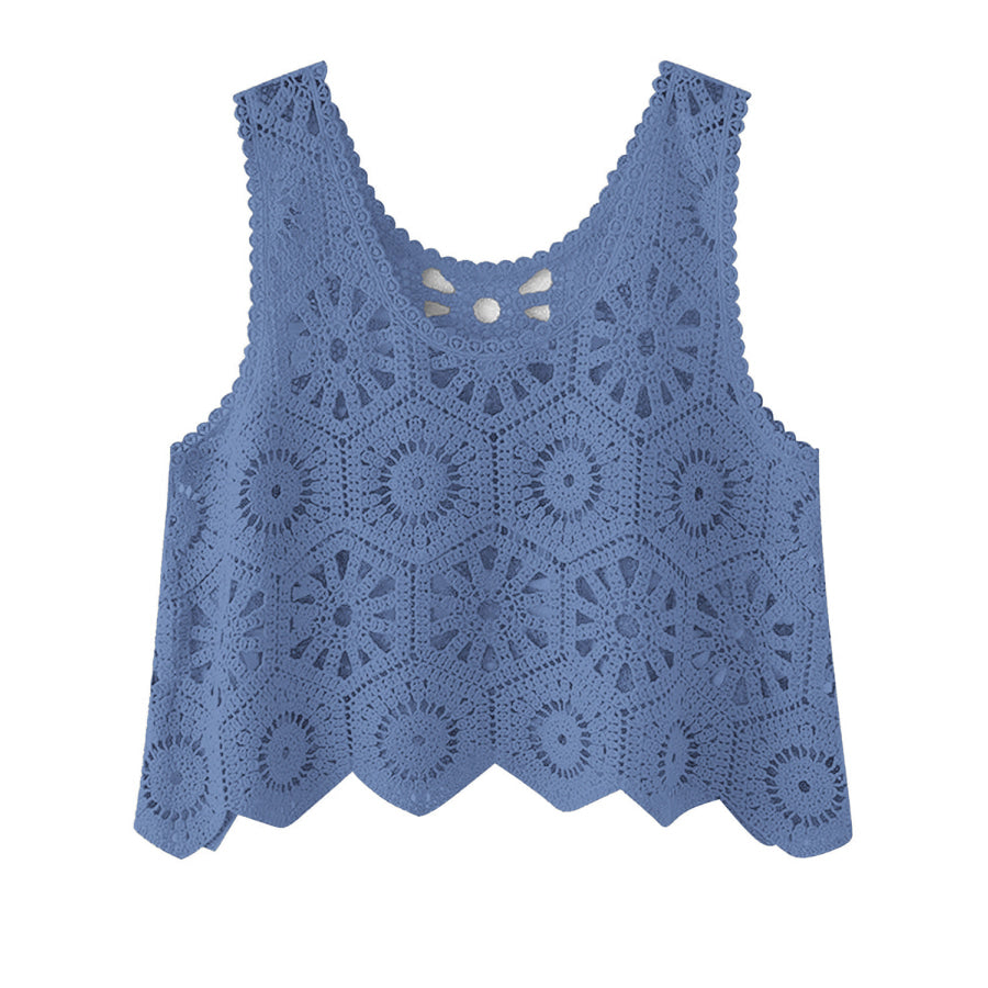 Openwork Round Neck Knit Vest Dusty Blue / One Size Apparel and Accessories