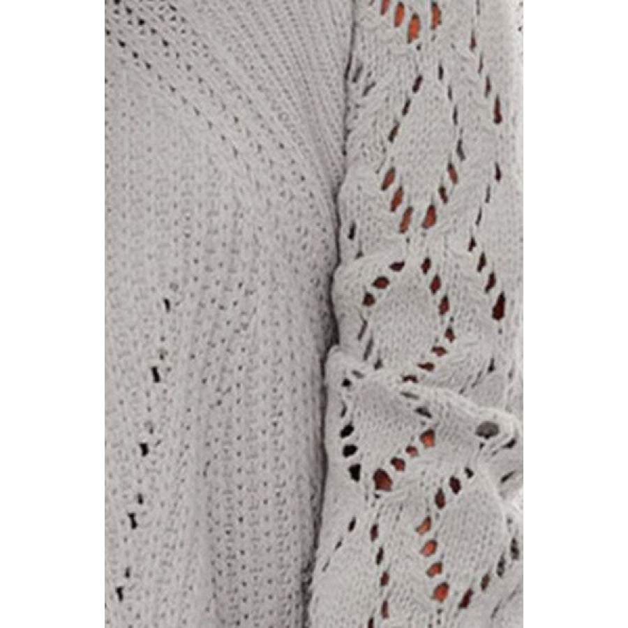 Openwork Round Neck Lantern Sleeve Sweater Clothing