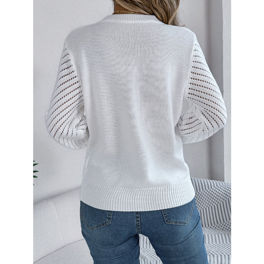 Openwork Round Neck Long Sleeve Knit Top Apparel and Accessories