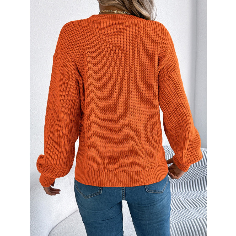 Openwork Round Neck Long Sleeve Sweater Apparel and Accessories