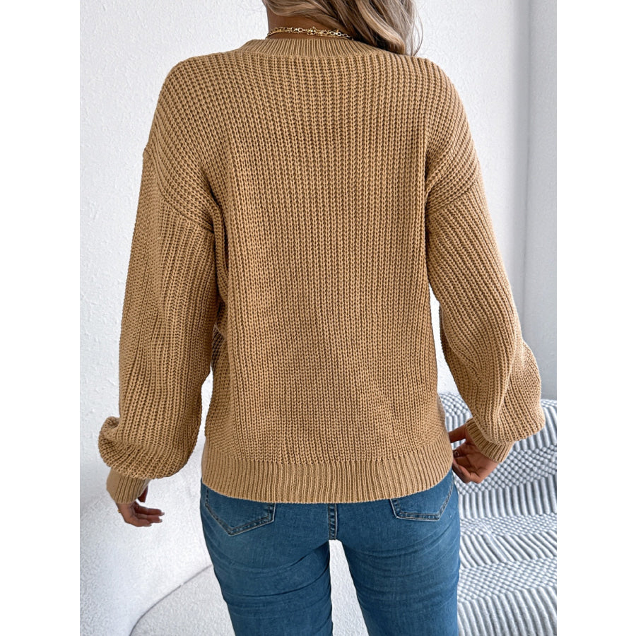 Openwork Round Neck Long Sleeve Sweater Apparel and Accessories