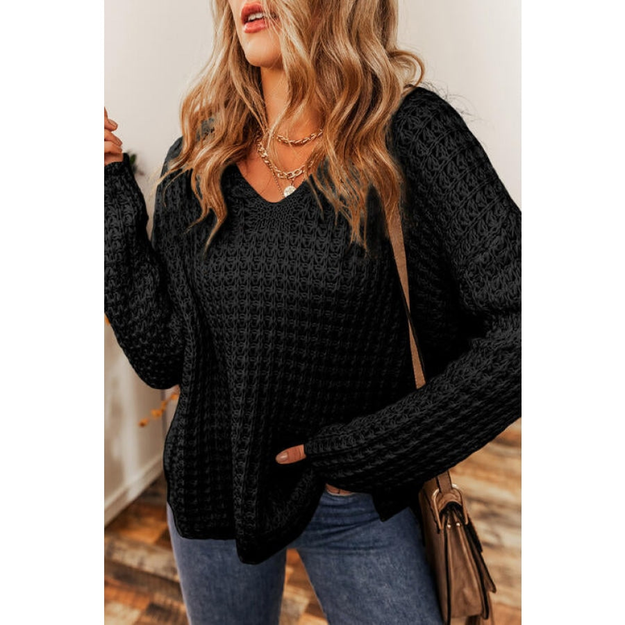 Openwork Round Neck Long Sleeve Sweater