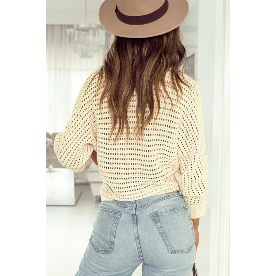 Openwork Round Neck Long Sleeve Sweater