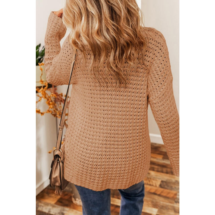 Openwork Round Neck Long Sleeve Sweater