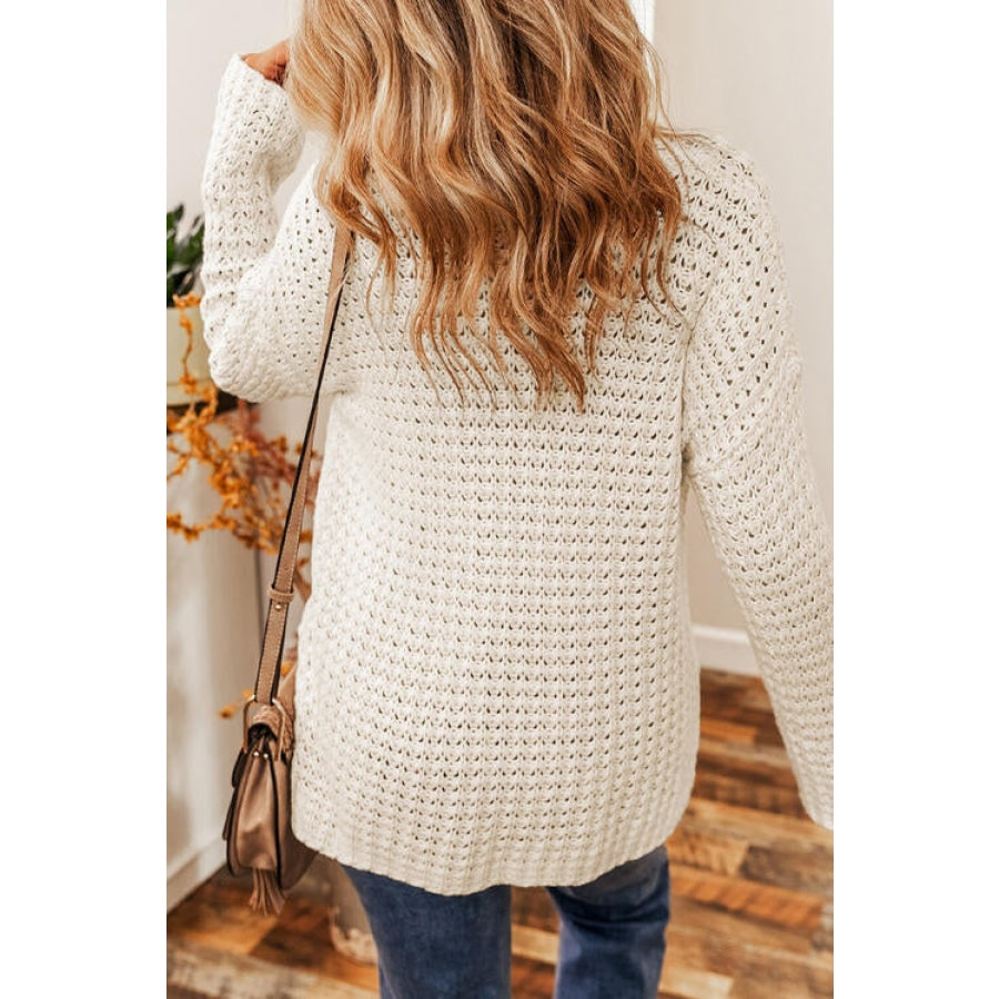 Openwork Round Neck Long Sleeve Sweater