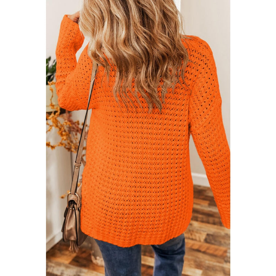 Openwork Round Neck Long Sleeve Sweater