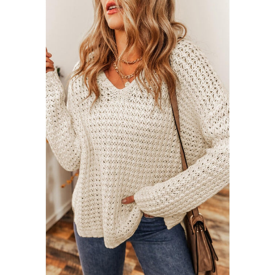 Openwork Round Neck Long Sleeve Sweater