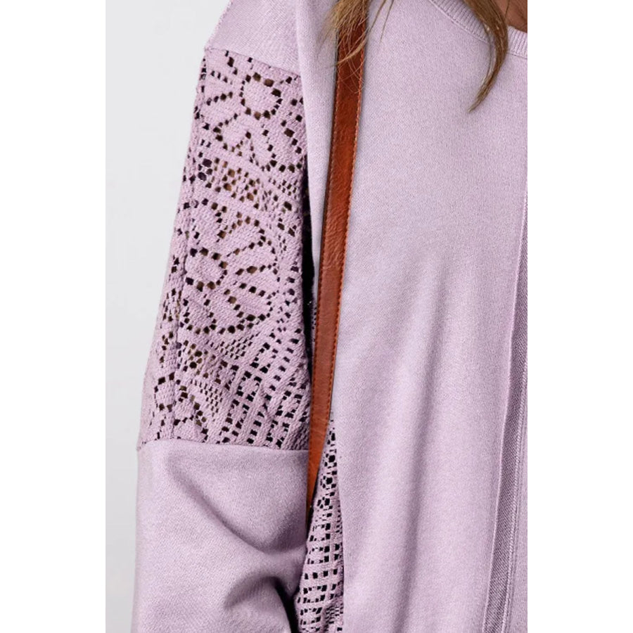 Openwork Round Neck Long Sleeve Sweatshirt Apparel and Accessories