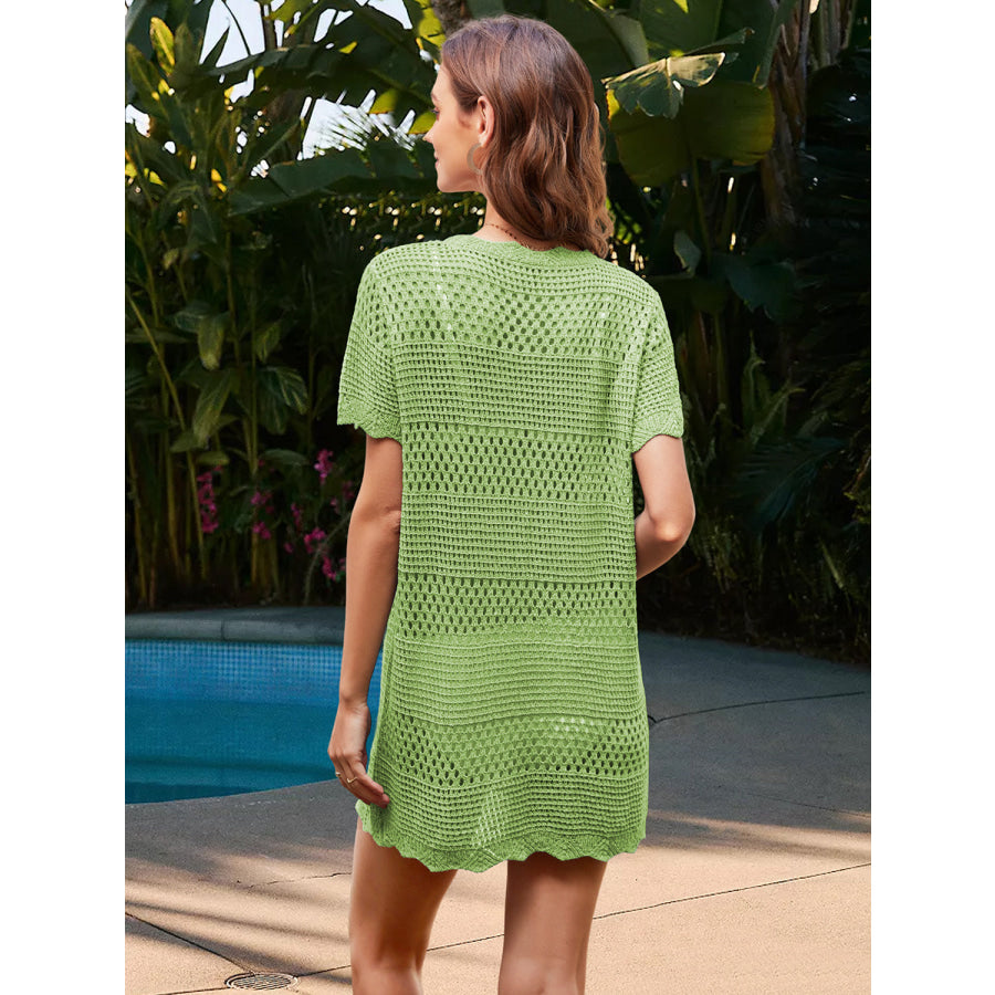 Openwork Round Neck Short Sleeve Cover-UP Apparel and Accessories
