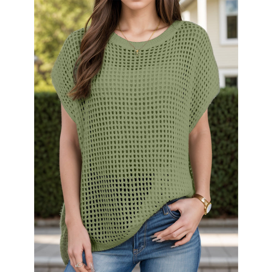 Openwork Round Neck Short Sleeve Cover-Up Apparel and Accessories