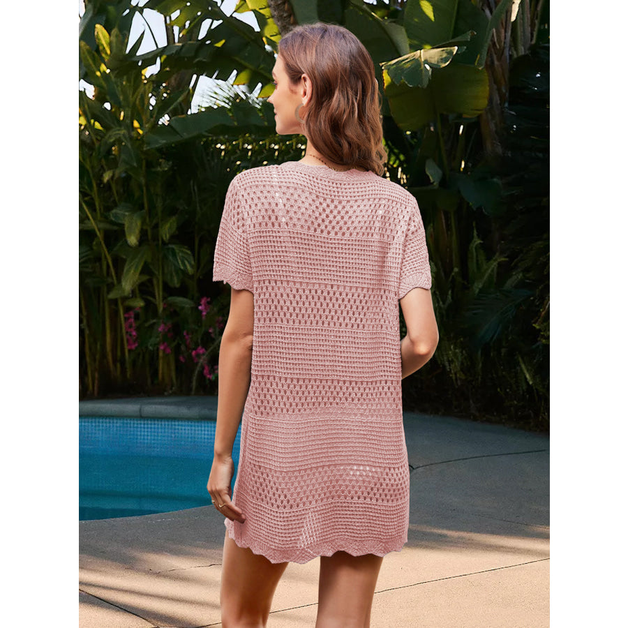 Openwork Round Neck Short Sleeve Cover-UP Apparel and Accessories